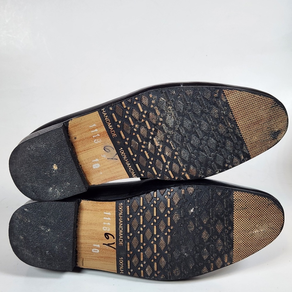 1ST STEP Playboy‎ Handmade Oxford Slip-On Loafer Shoes Boys 10 Black Silver Logo - Picture 7 of 8